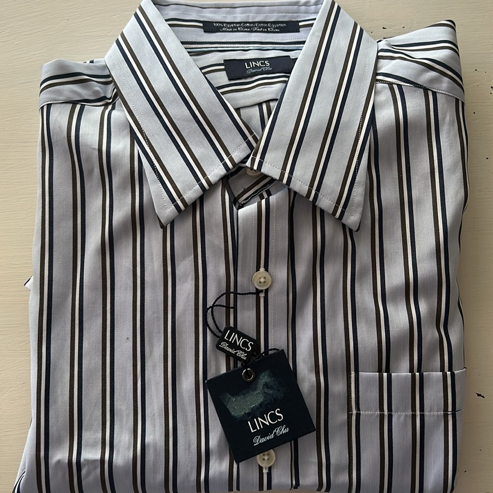 Lincs David Chu L/S 100% Egyptian cotton size, medium, blue stripe